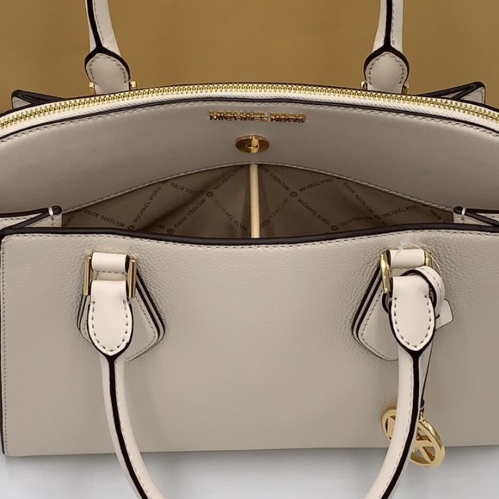 Michael Kors Daria Large Satchel Bag Leather Light Cream - Picture 12 of 15